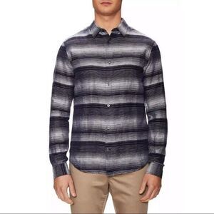 VINCE Men's Topanga Blue White‎ Stripe Casual Button Down Linen Blend Shirt Sz L